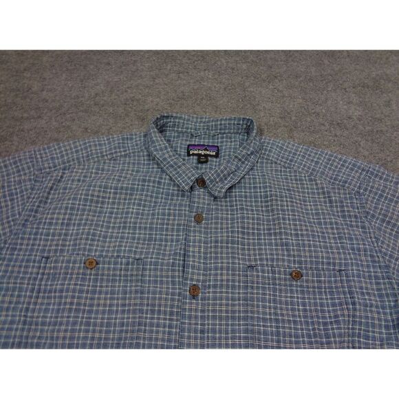Patagonia Back Step Shirt Men 2XL Hemp Organic Cotton Short Sleeve Button Up - Picture 2 of 11